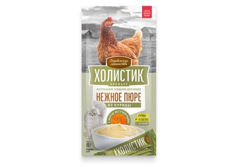 Холистик Премьер для кошек Нежное пюре с икрой летуч. рыбы 4х10г со вкусом курицы