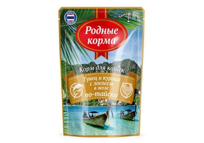 Заморские паучи д/кошек тунец и курица с лососем в желе по-тайски 70 гр
