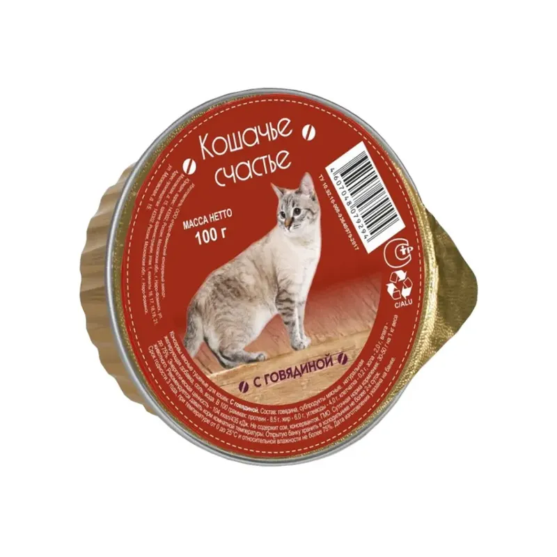 Кошачье счастье Ламистер Корм д/кошек говядина 100 гр
