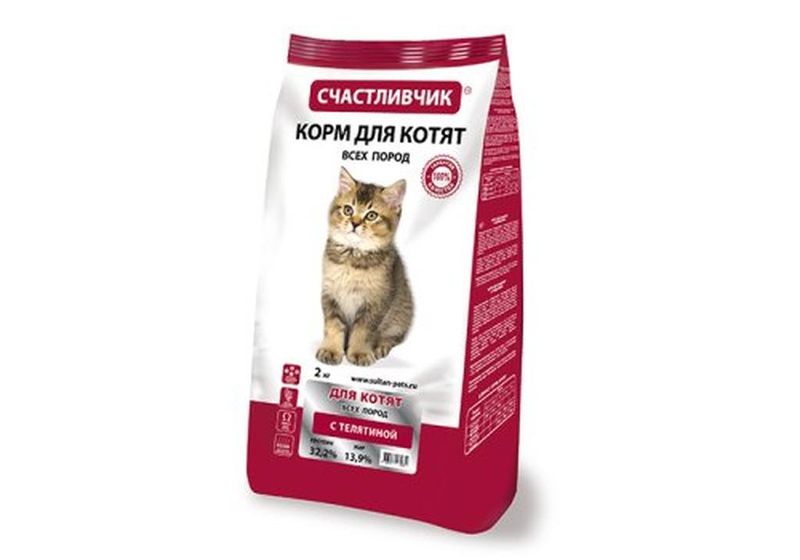 СЧАСТЛИВЧИК Корм для котят с телятиной 2 кг