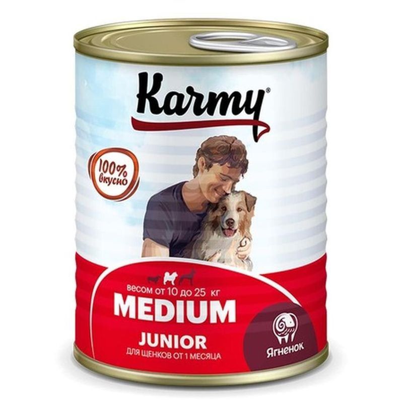 KARMY MEDIUM Junior Полнорац/консервированный корм д/щенков средних пород ягненок 340 гр